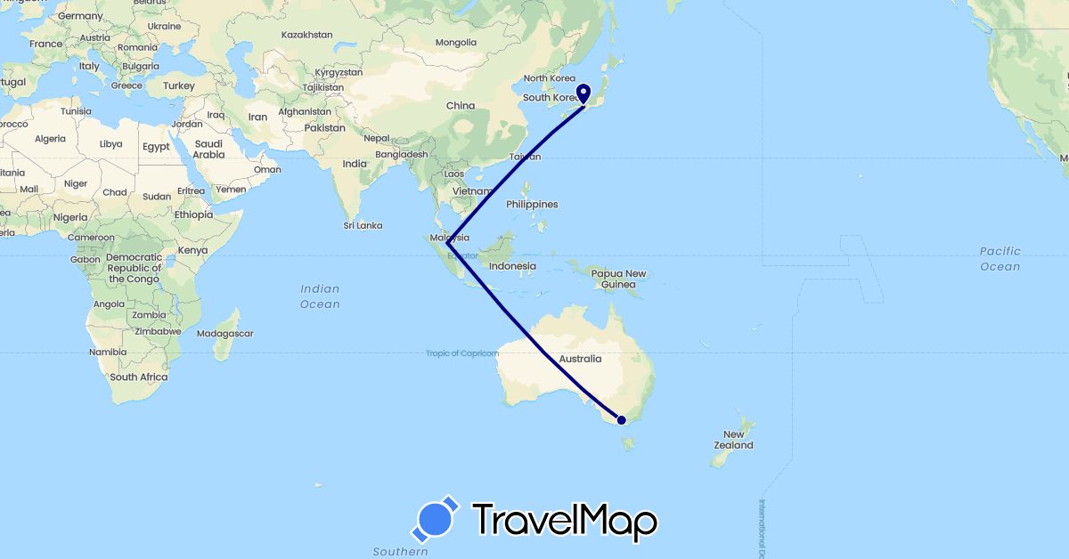 TravelMap itinerary: driving in Australia, Japan, Malaysia (Asia, Oceania)